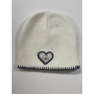 Kids‎ Steelers Beanie Hat White Embroidered Heart NFL Football Toque